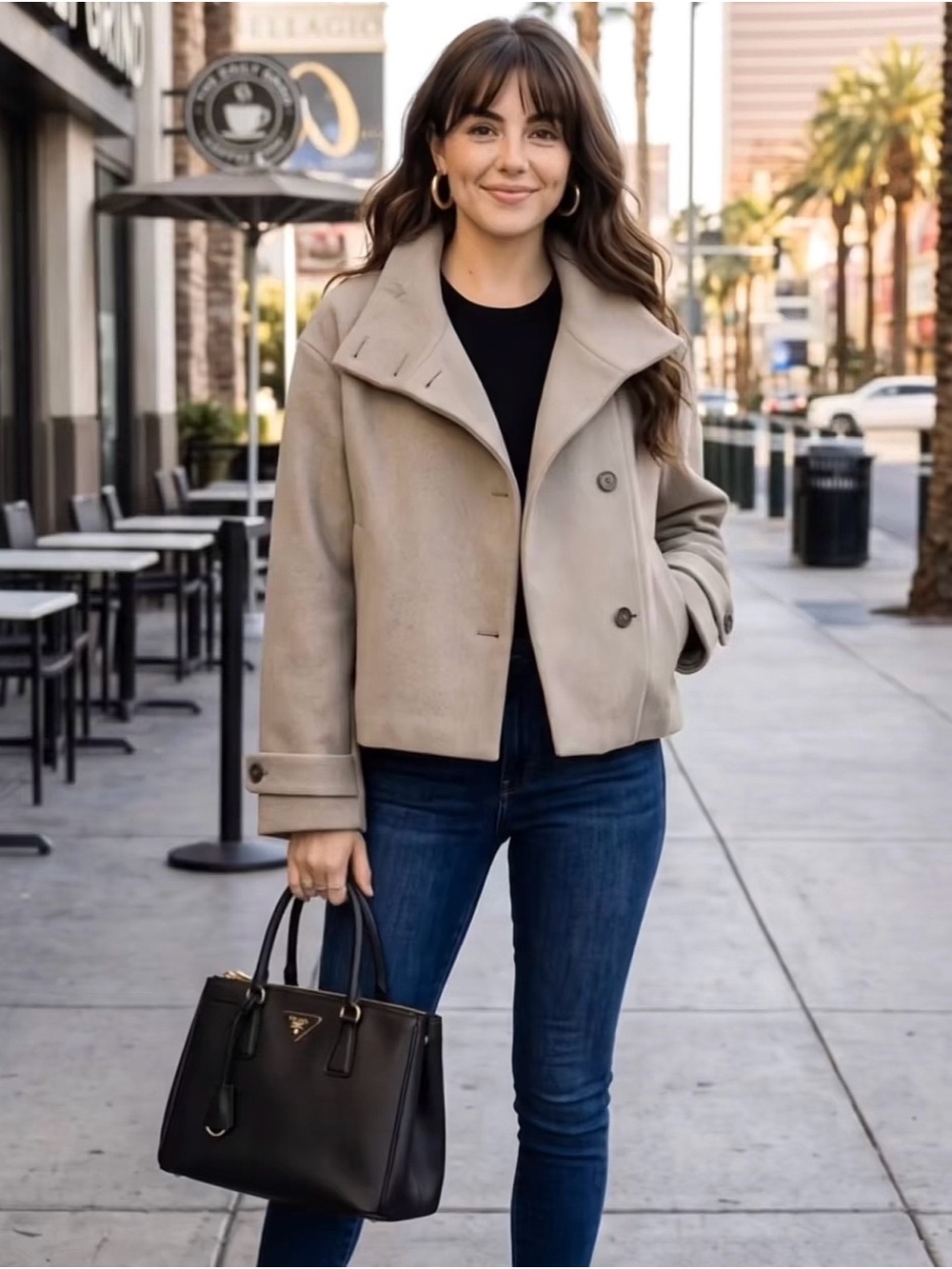 Womens Short Button-Down Jacket in Light Taupe L